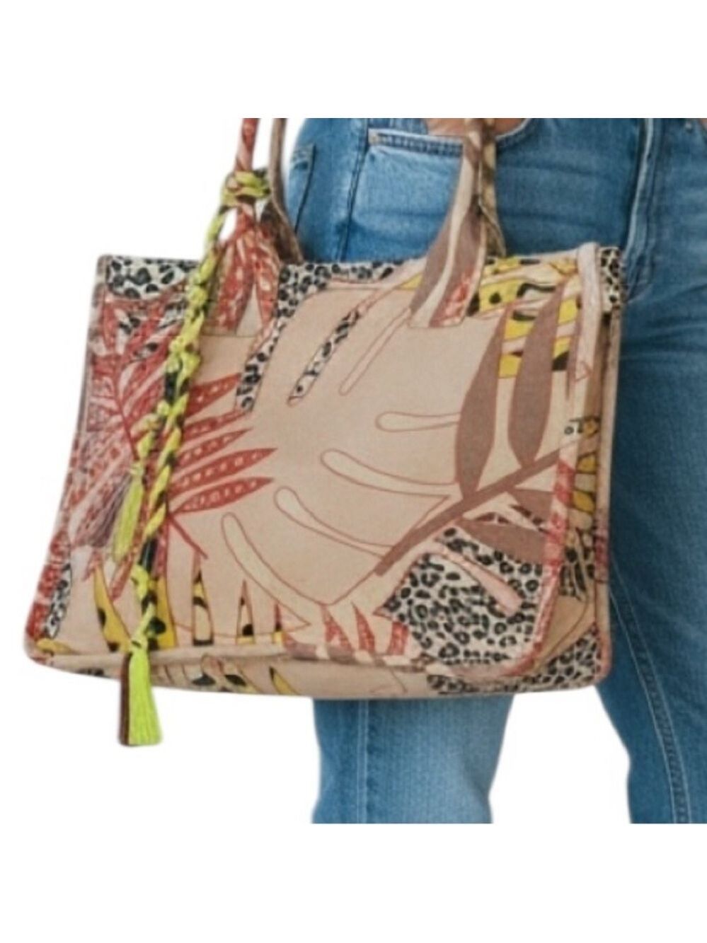 Vince Camuto Orla Tote Tropical Animal Print Canvas Tote Bag
